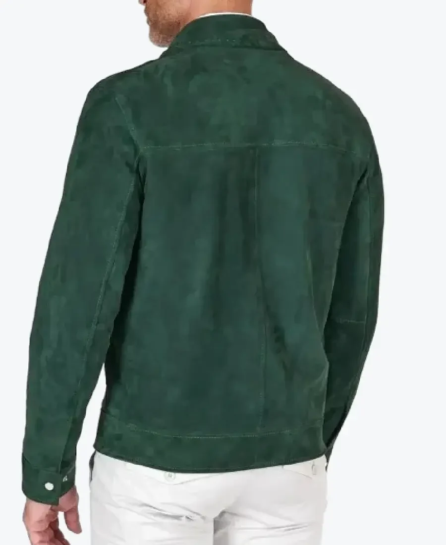 Mens Green Suede Leather Jacket Back - Rare Jackets