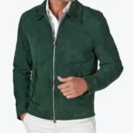 Mens Green Suede Leather Jacket Front - Rare Jackets
