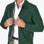 Mens Green Suede Leather Jacket Side - Rare Jackets