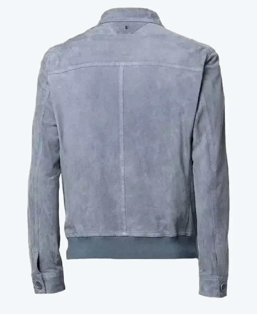 Mens Grey Suede Leather Bomber Jacket Back - Rare Jackets