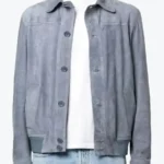 Mens Grey Suede Leather Bomber Jacket Front - Rare Jackets