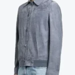 Mens Grey Suede Leather Bomber Jacket Side - Rare Jackets