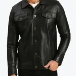 Men’s Holland Black Leather Trucker Jacket Rare Jacket