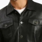 Men’s Holland Black Leather Trucker Jacket Collar Rare Jacket