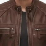 Men’s Lambskin Chocolate Brown Biker Leather Jacket Collar Rare Jacket