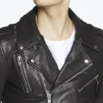 Men’s Lapel Style Black Motorcycle Jacket Collar Rare Jacket