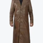 Men's Lapel Style Brown Long Coat Rare Jacket