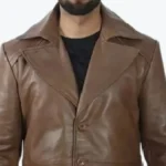 Men's Lapel Style Brown Long Coat Collar Rare Jacket