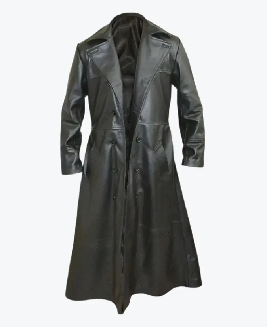 Men's Lapel Style Leather Long Coats Rare Jacket