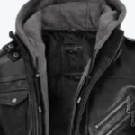 Mens Leather Jacket with Removable Hood Collar Rare Jacket