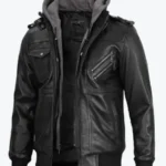 Mens Leather Jacket with Removable Hoods Rare Jacket