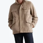 Men's Light Brown Traveller Suede Leather Jacket Front