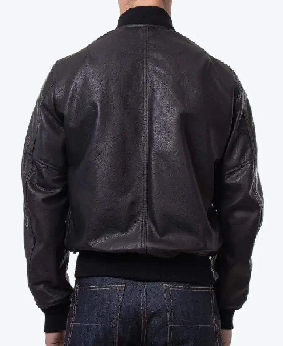Men’s Lightweight Black Leather Bomber Jacket Back - Rare Jackets