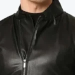 Men’s Lightweight Black Leather Jacket Collar Rare Jacket