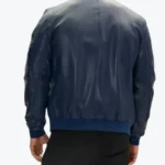 Men’s Navy Blue Real Leather Bomber Jacket Back - Rare Jackets