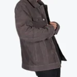 Men’s Oversized Grey Suede Jacket Closeup - Rare Jackets