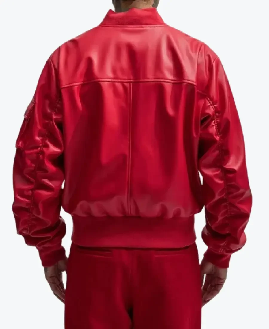 Men’s Oversized Red Leather Bomber Jacket Back - Rare Jackets