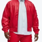 Men’s Oversized Red Leather Bomber Jacket Front - Rare Jackets