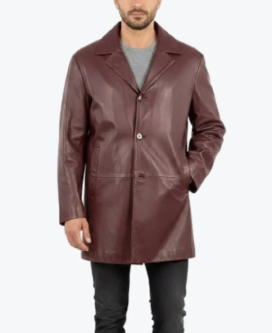 Men's Oxblood Brown Classic Casual Leather Coat - Rare Jackets