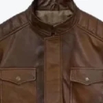 Men's Padded Brown Classic Leather Jacket Collar Rare Jacket