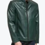 Mens Quilted Croco Green Cafe Racer Leather Jackets Rare Jacket