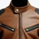 Mens Racer Sheepskin Coat Zipper Pockets Leather Jackets Collar Rare Jacket