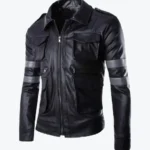 Men’s Raven Black With Gray Stripes Leather Jackets Rare Jacket