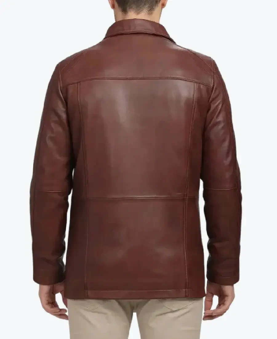Men's Real Lambskin Leather Brown Car Coat Back - Rare Jackets