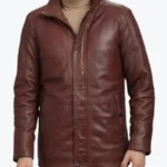 Men's Real Lambskin Leather Brown Car Coat Front - Rare Jackets