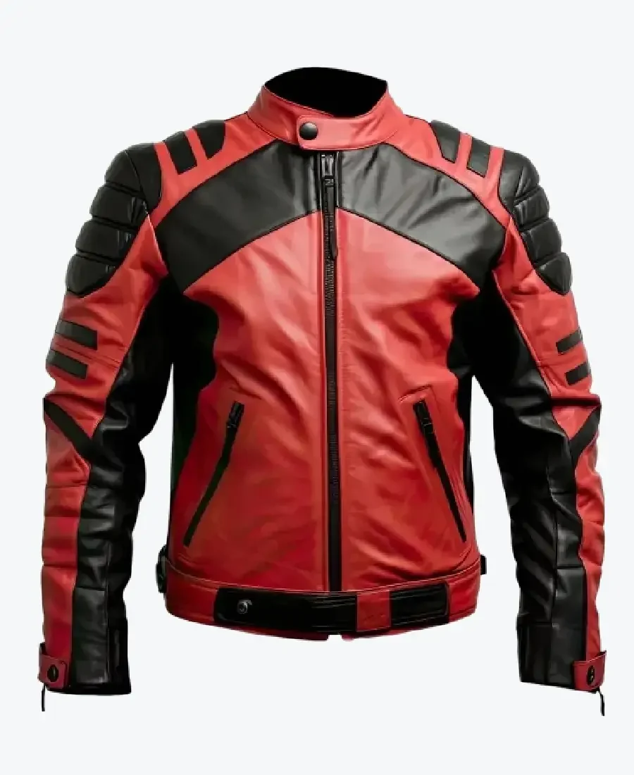 Men’s Red Black Sheepskin Biker Racer Jackets Rare Jacket