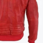 Mens Red Bomber Hooded Leather Jackets Sleeves