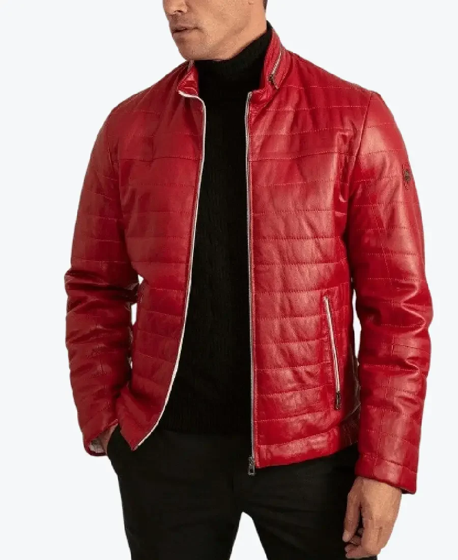 Men’s Red Lambskin Puffer Jacket Rare Jacket