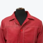 Men’s Red Tyler Durden Lambskin Leather Biker Jacket Shoot Collar Rare Jacket