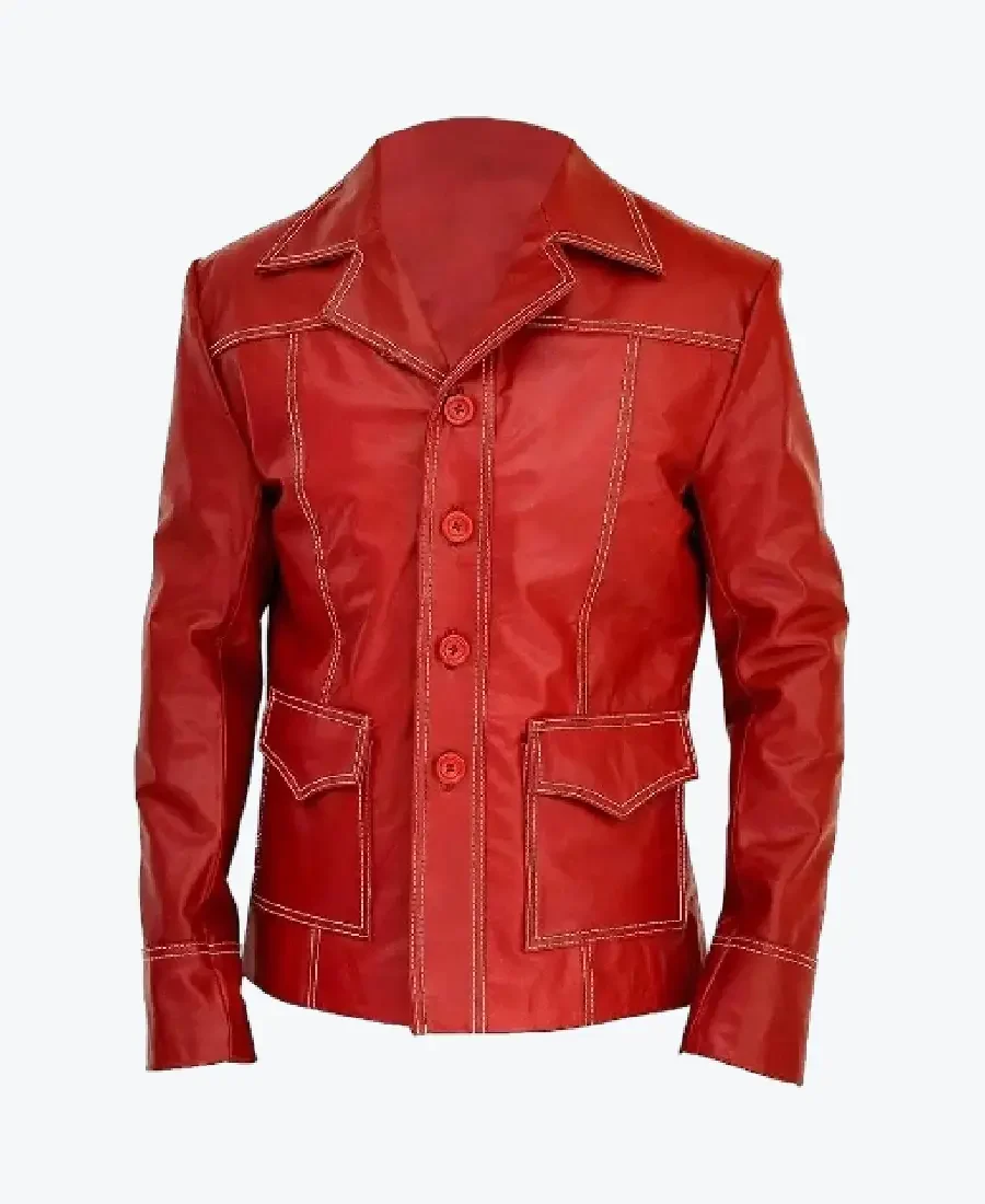 Men’s Red Tyler Durden Lambskin Leather Biker Jacket Rare Jacket