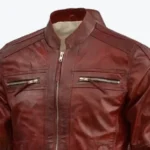 Men’s Scup Red Leather Biker Jacket Collar Rare Jacket