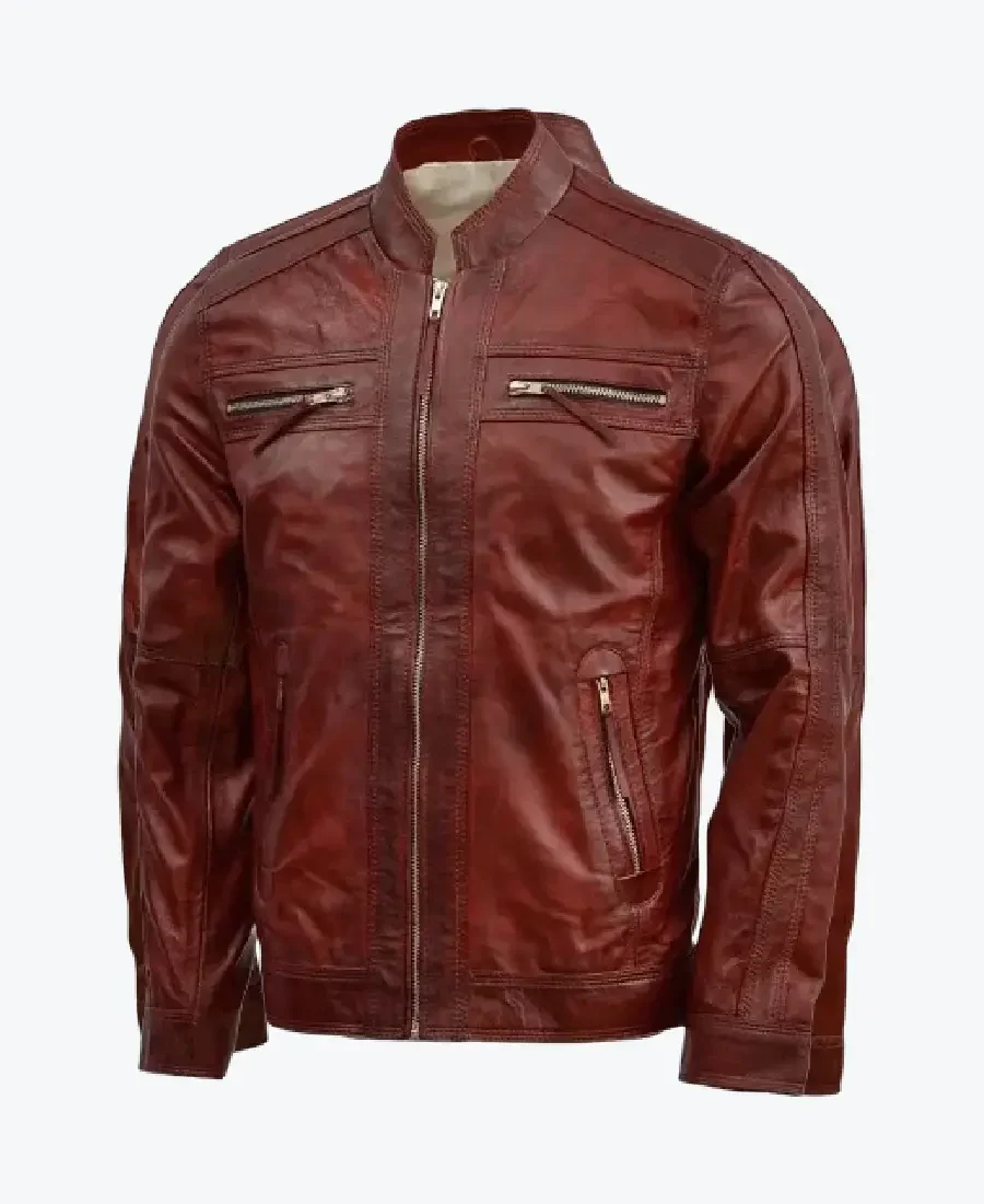 Men’s Scup Red Leather Biker Jackets Rare Jacket