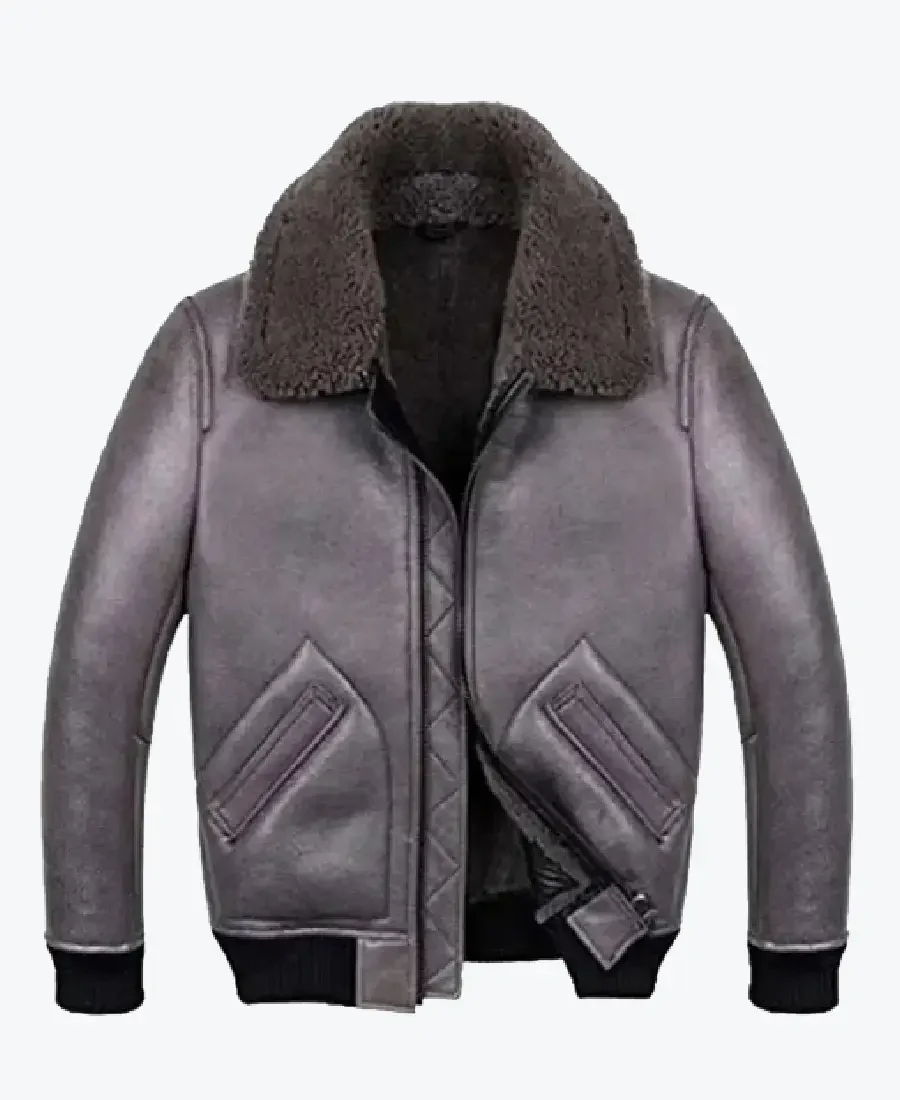 Men's Shearling Grey Sheepskin B2 Leather Jackets Rare Jacket