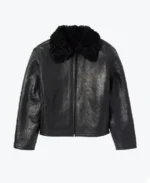 Men’s Shearling Trimmed Cracked Leather Jacket