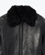 Men’s Shearling Trimmed Cracked Leather Jacket Collar