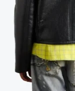 Men’s Shearling Trimmed Cracked Leather Jacket Cuffs