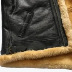 Mens Sheepskin Shearling B3 Black Bomber Jacket Pockets