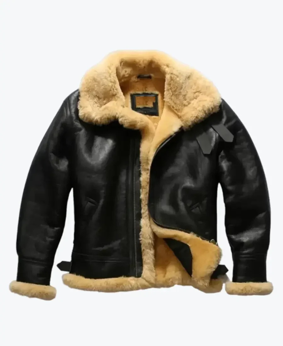 Mens Sheepskin Shearling B3 Black Bomber Jackets