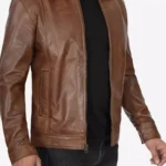 Reeves Mens Shirt Collar Chocolate Brown Leather Jacket - Image 3