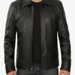 Mens Shirt Collar Classic Black Leather Jacket