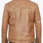 Men’s Shirt Collar Camel Waxed Leather Jacket - Image 3