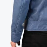 Mens Simple Blue Leather Jacket Sleeves Rare Jacket