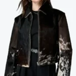 Men’s Slim Fit Belted Cow PrintCalf Hair Leather Jacket Rare Jacket