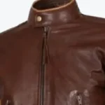 Men’s Tan Brown Distressed Leather Jacket Collar Rare Jacket