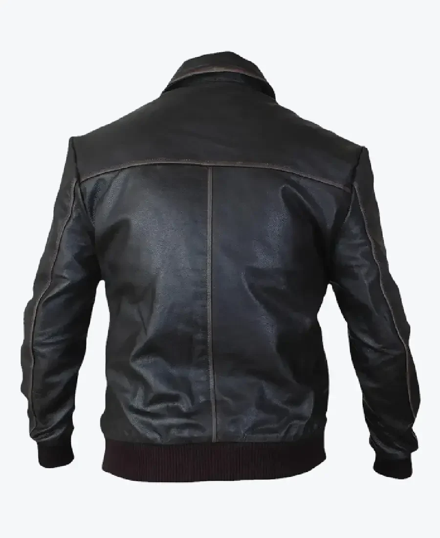 Men’s Turn Down Collar Bomber Leather Jacket Back - Rare Jackets
