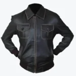 Men’s Turn Down Collar Bomber Leather Jacket Front - Rare Jackets